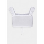 Kobiety T SHIRT TOP | Missguided Petite FRILL SLEEVE RUCHED CROP 2 PACK - Top - white/baby blue/biały - OO04193