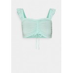 Kobiety T SHIRT TOP | Missguided Petite FRILL SLEEVE RUCHED CROP 2 PACK - Top - white/baby blue/biały - OO04193