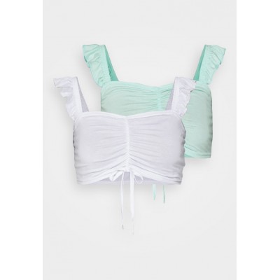 Kobiety T_SHIRT_TOP | Missguided Petite FRILL SLEEVE RUCHED CROP 2 PACK - Top - white/baby blue/biały - OO04193