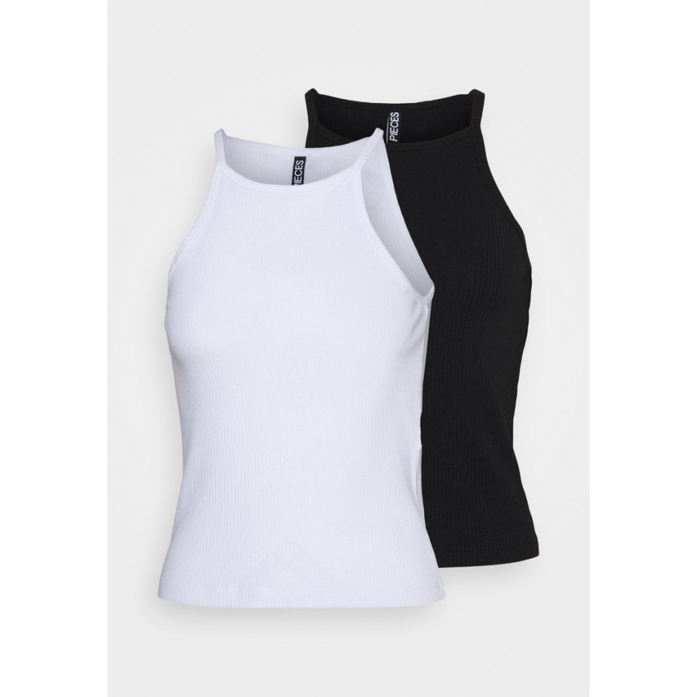 Kobiety T SHIRT TOP | Pieces Petite PCARDENA STRAP 2 PACK - Top - black/bright white/czarny - DA60210