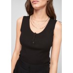 Kobiety T SHIRT TOP | QS by s.Oliver HAUT COURT EN MAILLE - Top - black/czarny - NK78028