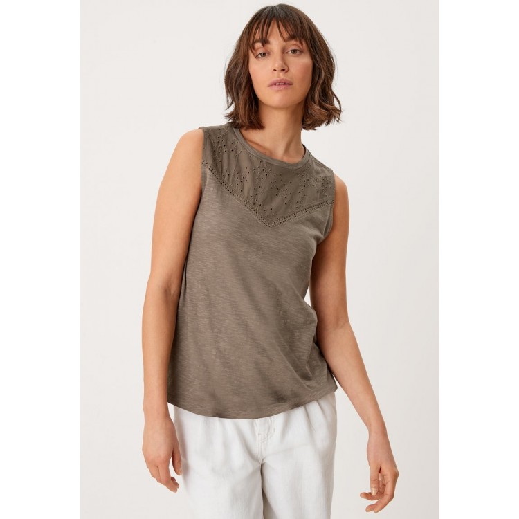 Kobiety T SHIRT TOP | s.Oliver MIT BRODERIE ANGLAISE - Top - dusty olive/zielony - NA93451