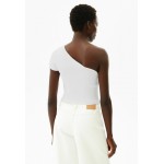 Kobiety T SHIRT TOP | Bershka ASYMMETRIC SHORT SLEEVE - T-shirt basic - white/biały - WS65089