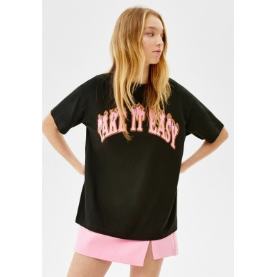 Kobiety T_SHIRT_TOP | Bershka T-shirt z nadrukiem - black/czarny - HN75574