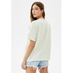Kobiety T SHIRT TOP | Bershka T-shirt z nadrukiem - stone/szary - CU31935