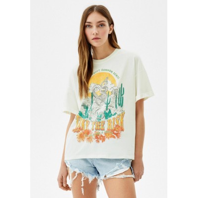 Kobiety T_SHIRT_TOP | Bershka T-shirt z nadrukiem - stone/szary - CU31935