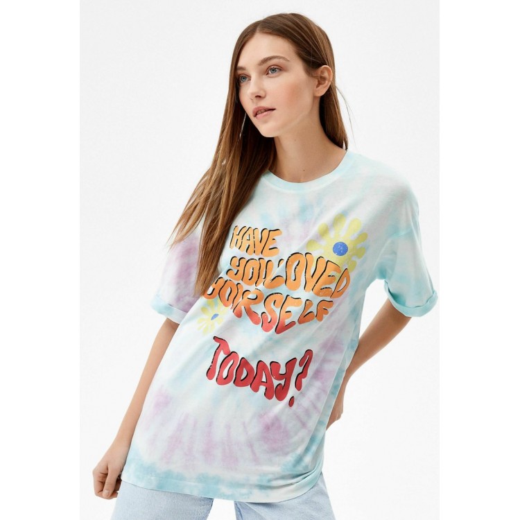 Kobiety T SHIRT TOP | Bershka T-shirt z nadrukiem - turquoise/turkusowy - UI96784