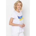 Kobiety T SHIRT TOP | Deni Cler Milano Z FLAGĄ UKRAINY - T-shirt z nadrukiem - biały - JY91702