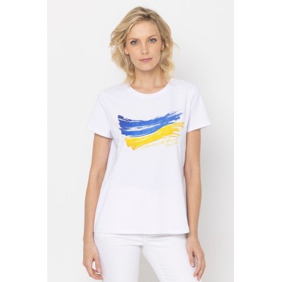Kobiety T_SHIRT_TOP | Deni Cler Milano Z FLAGĄ UKRAINY - T-shirt z nadrukiem - biały - JY91702