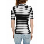 Kobiety T SHIRT TOP | edc by Esprit FULL NEEDLE MOCK NECK SHORT SLEEVE STRIPED - T-shirt z nadrukiem - black/czarny - RM27275