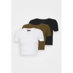 Kobiety T SHIRT TOP | Even&Odd 3 PACK - T-shirt basic - black/white/khaki/czarny - RE52466