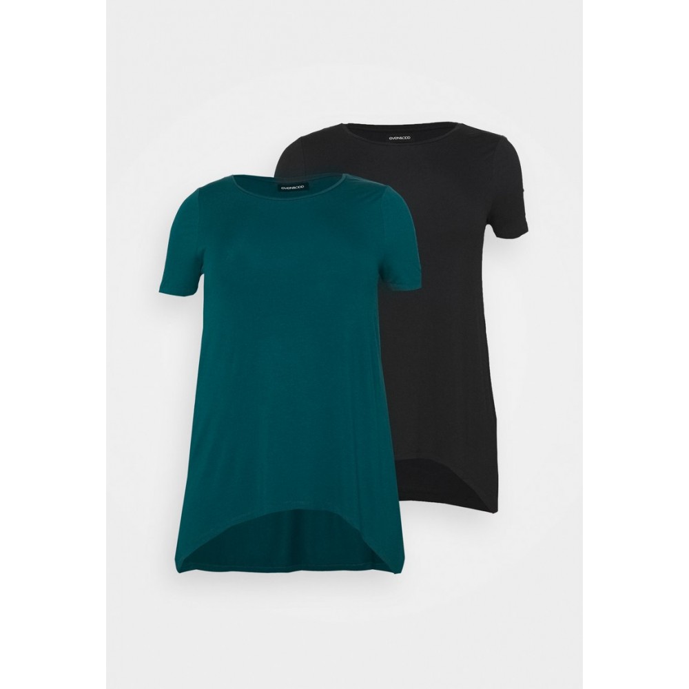 Kobiety T SHIRT TOP | Even&Odd Curvy 2 PACK - T-shirt z nadrukiem - black/blue/czarny - YU62174