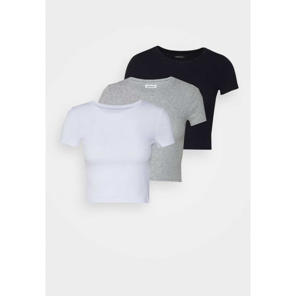 Kobiety T SHIRT TOP | Even&Odd Petite FITTED CROPPED TEES 3 PACK - T-shirt basic - black/white/grey/czarny - LL22504
