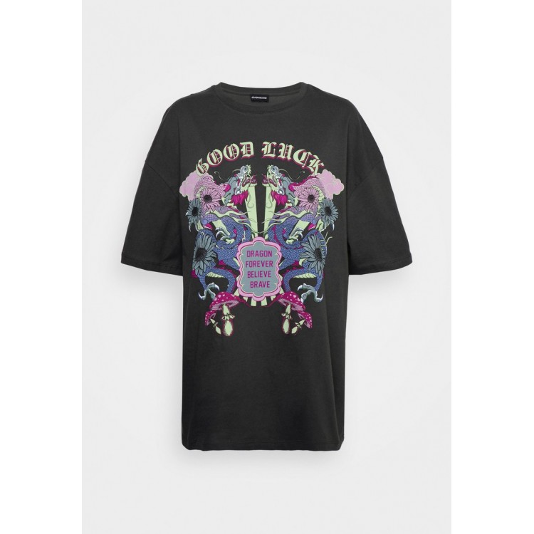 Kobiety T SHIRT TOP | Even&Odd T-shirt z nadrukiem - anthracite/antracytowy - XD29710