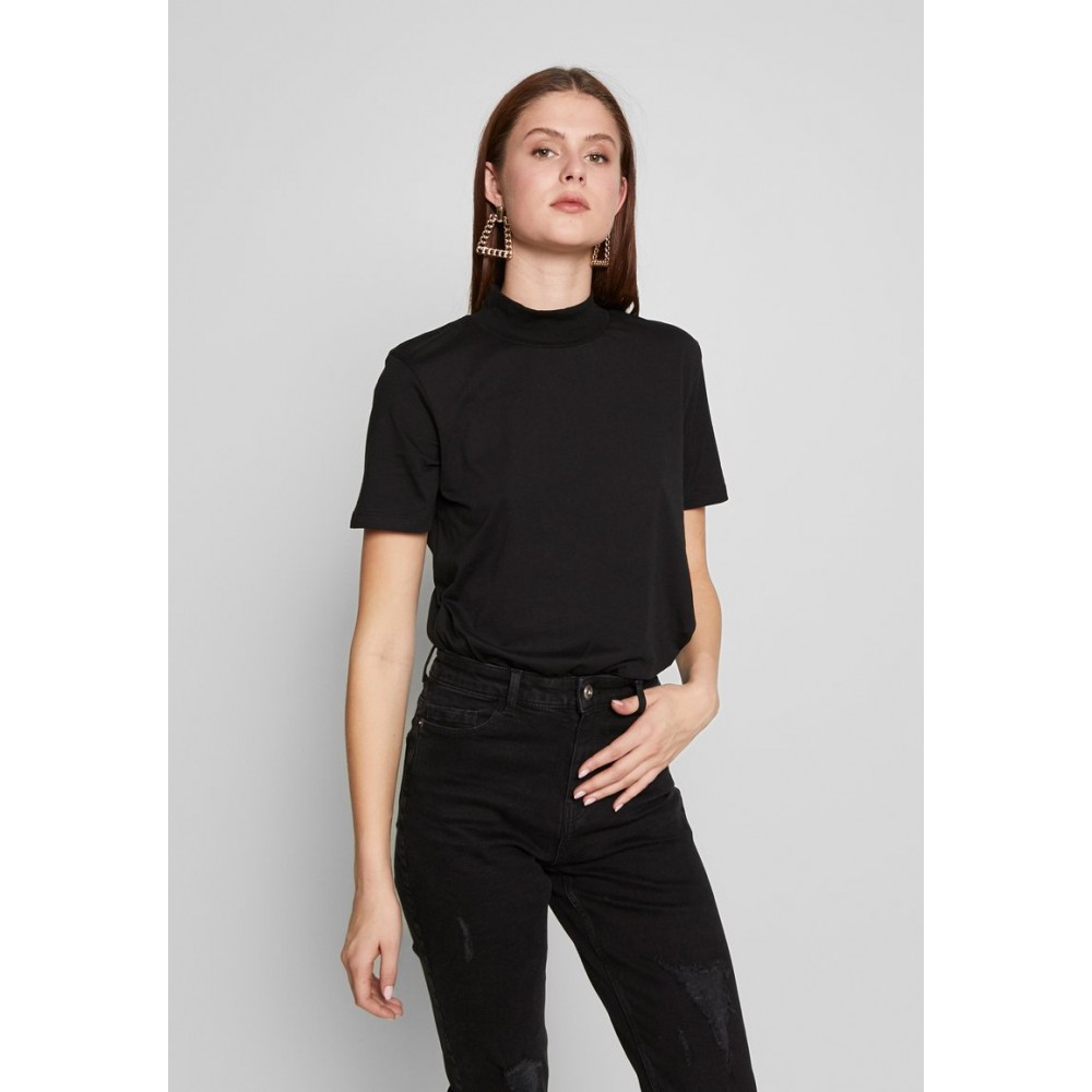 Kobiety T SHIRT TOP | Even&Odd Tall WITH WIDE COLLAR - T-shirt basic - black/czarny - YY95999