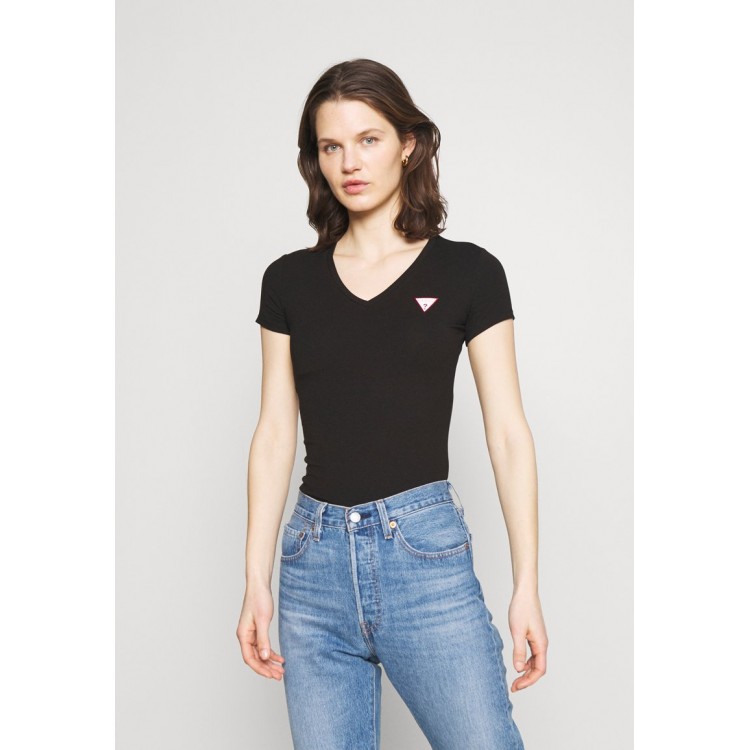 Kobiety T SHIRT TOP | Guess MINI TRIANGLE - T-shirt z nadrukiem - jet black/czarny - BN74211