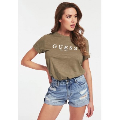 Kobiety T_SHIRT_TOP | Guess ROLL CUFF - T-shirt z nadrukiem - grün/zielony - OS58267