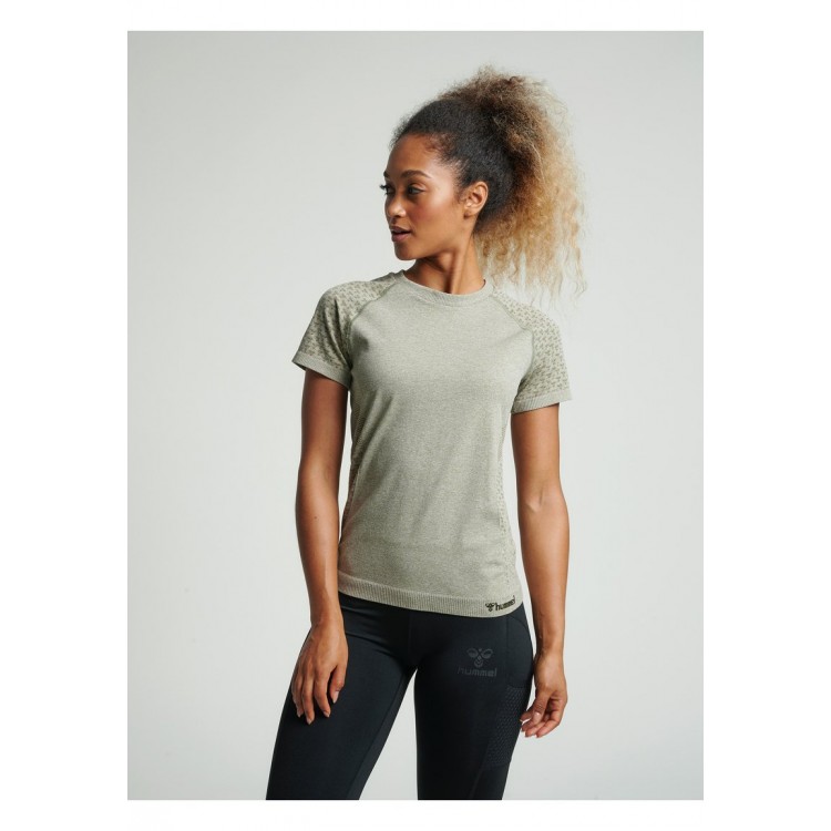 Kobiety T SHIRT TOP | Hummel FUSSBALL - HMLCI SEAMLESS - T-shirt z nadrukiem - vetiver melange/brązowy melanż - JT59382