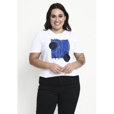 Kobiety T_SHIRT_TOP | Kaffe Curve CURVE KCLOUISA  - T-shirt z nadrukiem - optical white/biały - ZT14581