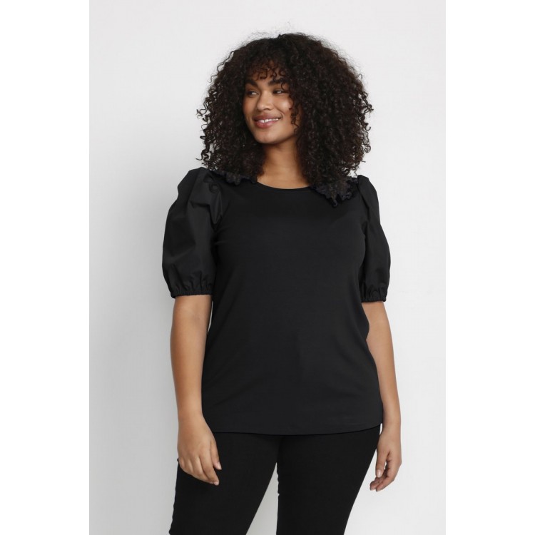 Kobiety T SHIRT TOP | Kaffe Curve E CURVE KCMELA LIDDY - T-shirt basic - black deep/czarny melanż - EQ32687