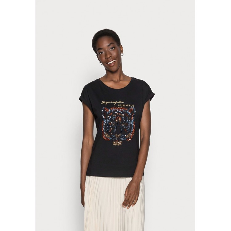 Kobiety T SHIRT TOP | Kaffe KACRISTY - T-shirt z nadrukiem - black deep/czarny - XV42644