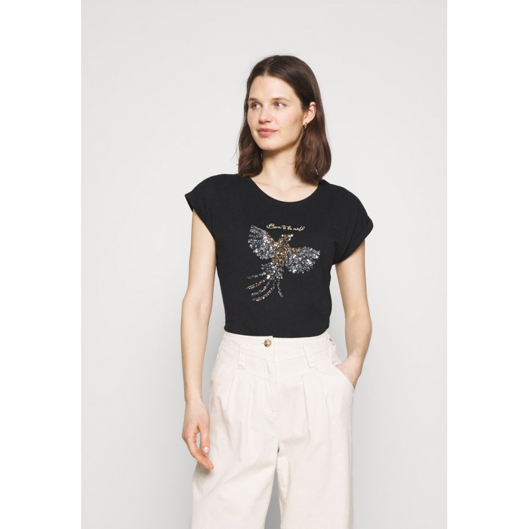 Kobiety T SHIRT TOP | Kaffe KACRISTY - T-shirt z nadrukiem - black/silver/gold/czarny - FF18402