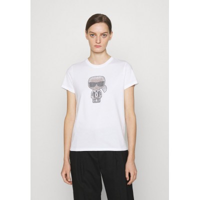 Kobiety T_SHIRT_TOP | KARL LAGERFELD IKONIK RHINESTONE KARL - T-shirt z nadrukiem - white/biały - MT87325