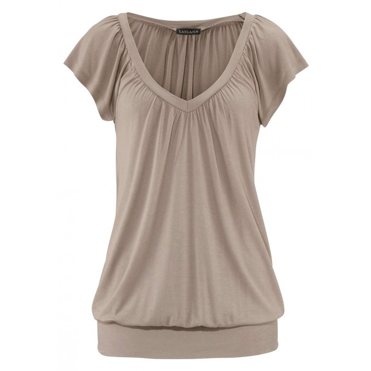 Kobiety T SHIRT TOP | LASCANA T-shirt basic - taupe - VM37467