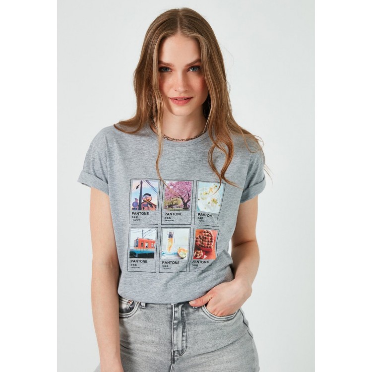 Kobiety T SHIRT TOP | LELA T-shirt z nadrukiem - grey-melange/szary - SL81019