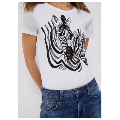 Kobiety T_SHIRT_TOP | Liu Jo Jeans WITH ZEBRA - T-shirt z nadrukiem - white zebra/biały - HQ15488