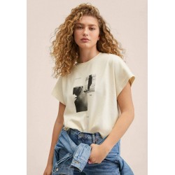 Kobiety T_SHIRT_TOP | Mango PSGCHEMO - T-shirt z nadrukiem - vanille/jasnożółty - DU73053