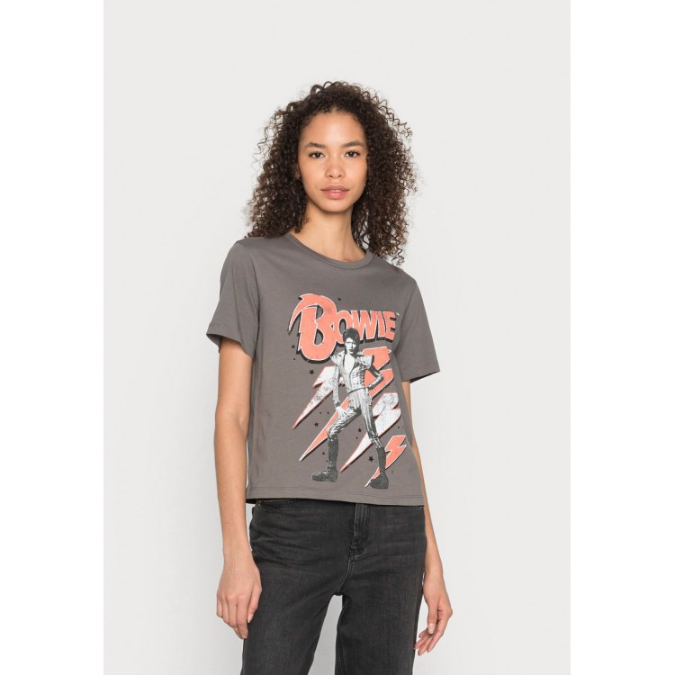 Kobiety T SHIRT TOP | Noisy May NMALICE S/S BOWIE - T-shirt z nadrukiem - granite grey/szary - AR12497