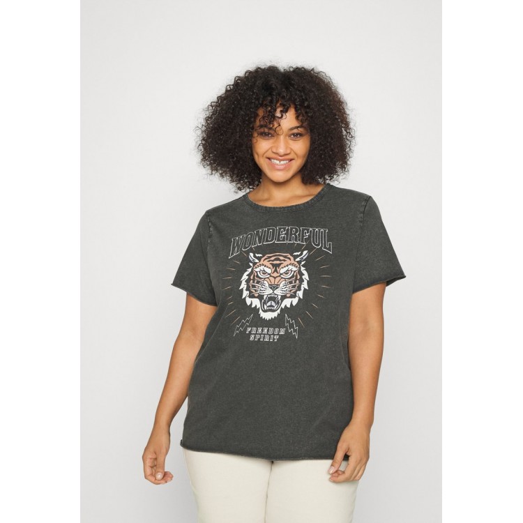 Kobiety T SHIRT TOP | ONLY Carmakoma CARMIKO LIFE TIGERS - T-shirt z nadrukiem - black/czarny - HH64752
