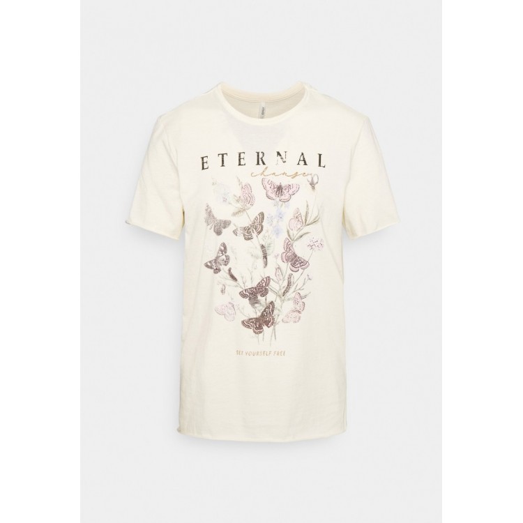 Kobiety T SHIRT TOP | ONLY Tall ONLLUCY FLOWER FLY - T-shirt z nadrukiem - tofu eternal/brązowy - TE78508