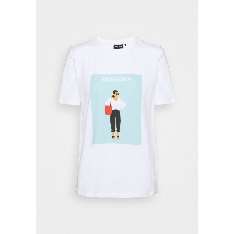 Kobiety T SHIRT TOP | Pieces PCMONDA TEE - T-shirt z nadrukiem - bright white/biały - MZ07886