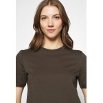 Kobiety T SHIRT TOP | Pieces PCRIA FOLD UP SOLID TEE - T-shirt basic - black olive/khaki - FX44500