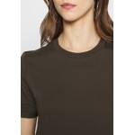 Kobiety T SHIRT TOP | Pieces PCRIA FOLD UP SOLID TEE - T-shirt basic - black olive/khaki - FX44500