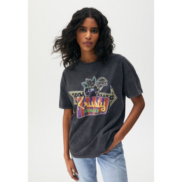 Kobiety T SHIRT TOP | PULL&BEAR SIMPSONS KRUSTY - T-shirt z nadrukiem - mottled dark grey/ciemnoszary melanż - XL92846