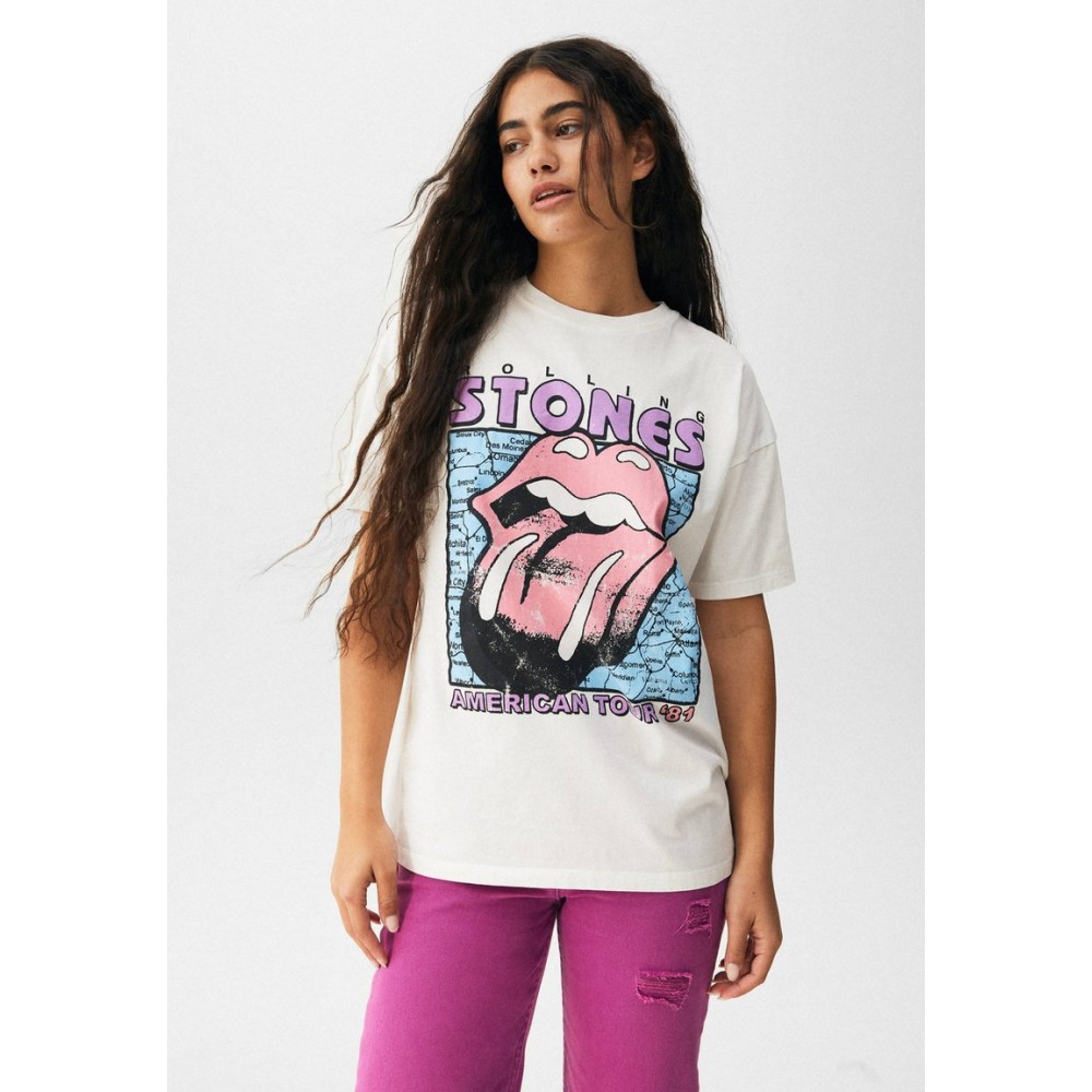 Kobiety T SHIRT TOP | PULL&BEAR THE ROLLING STONES - T-shirt z nadrukiem - white/biały - KX75908