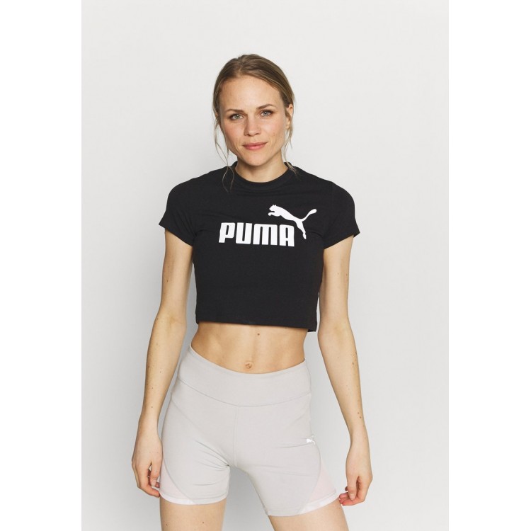 Kobiety T SHIRT TOP | Puma SLIM LOGO TEE - T-shirt z nadrukiem - black/czarny - CL28073