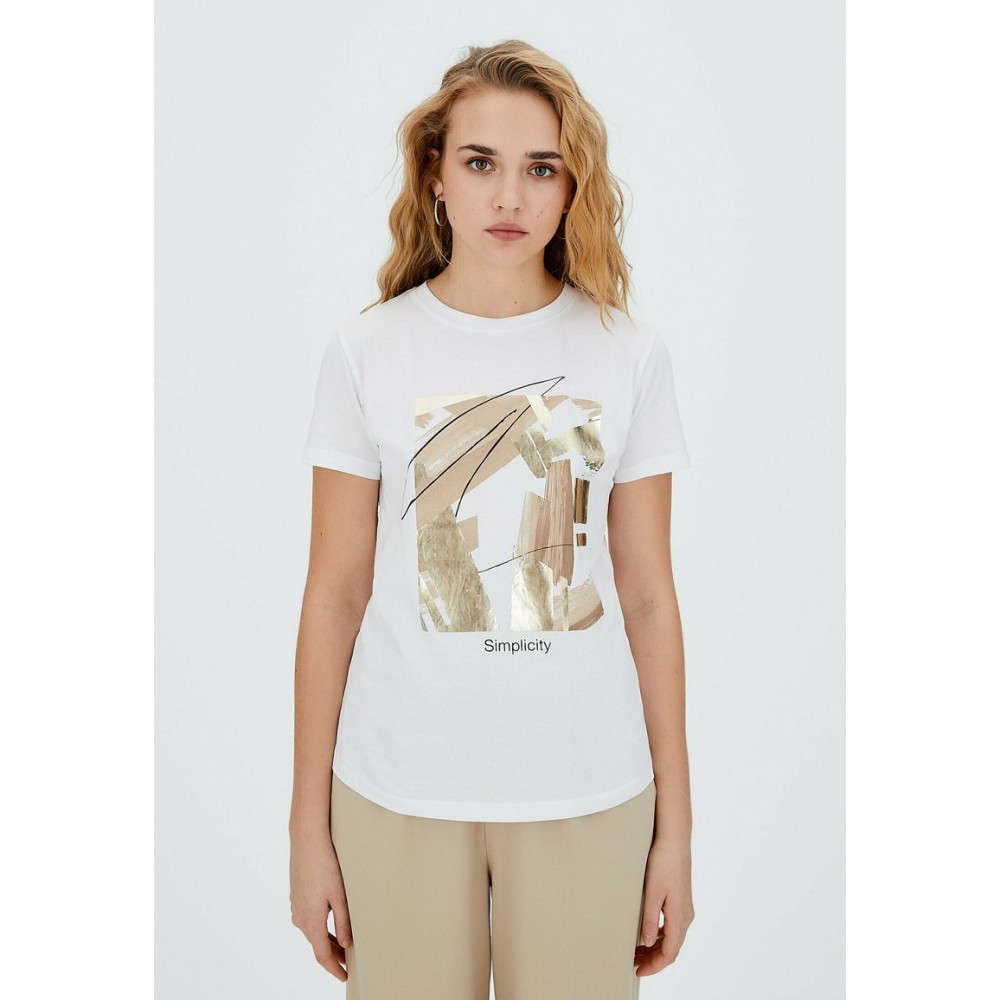 Kobiety T SHIRT TOP | Stradivarius T-shirt z nadrukiem - white/biały - ML14429