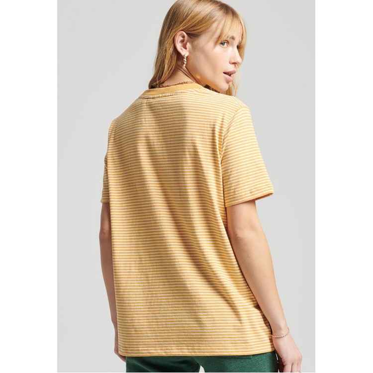 Kobiety T SHIRT TOP | Superdry VINTAGE LOGO STRIPE - T-shirt z nadrukiem - ochre marl rodeo white stripe/żółty - CW79260