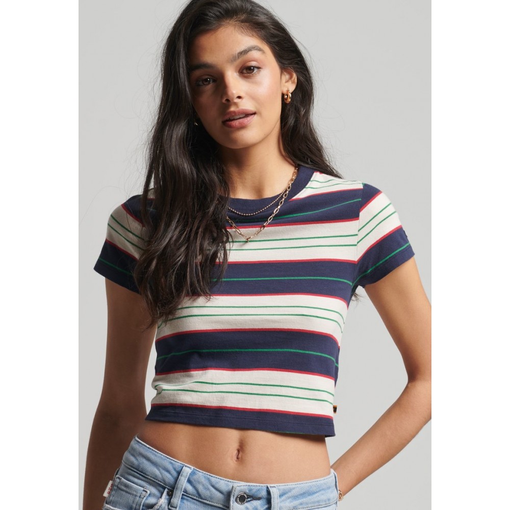 Kobiety T SHIRT TOP | Superdry VINTAGE - T-shirt z nadrukiem - navy multi stripe/niebieski - HD50852