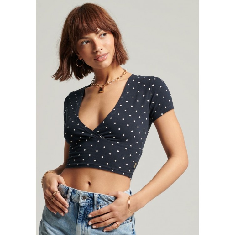 Kobiety T SHIRT TOP | Superdry VINTAGE TINY - T-shirt z nadrukiem - navy white dots/niebieski - EG39395