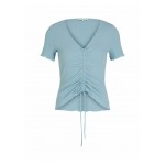 Kobiety T SHIRT TOP | TOM TAILOR DENIM MIT FEINER RAFFUNG - T-shirt z nadrukiem - calm cloud blue/jasnoniebieski - PZ72776