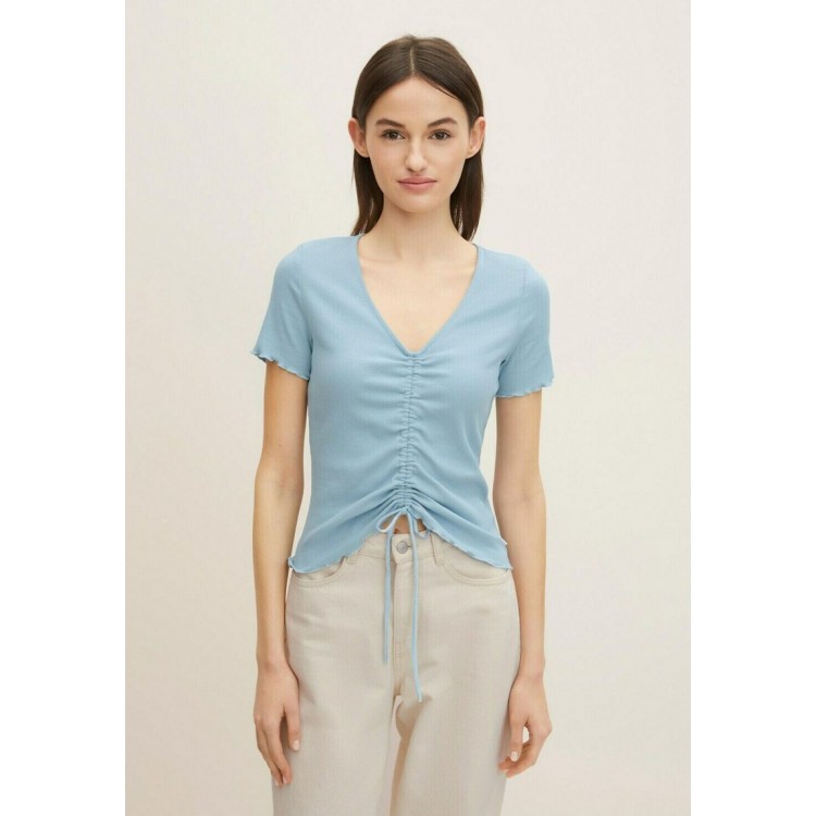 Kobiety T SHIRT TOP | TOM TAILOR DENIM MIT FEINER RAFFUNG - T-shirt z nadrukiem - calm cloud blue/jasnoniebieski - PZ72776
