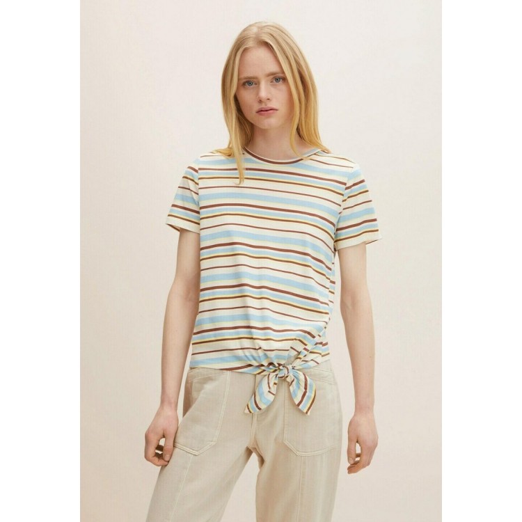 Kobiety T SHIRT TOP | TOM TAILOR DENIM T-shirt z nadrukiem - blue creme brown stripe/niebieski - EH03898