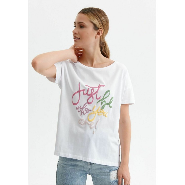 Kobiety T SHIRT TOP | Top Secret T-shirt z nadrukiem - biały - CL47202