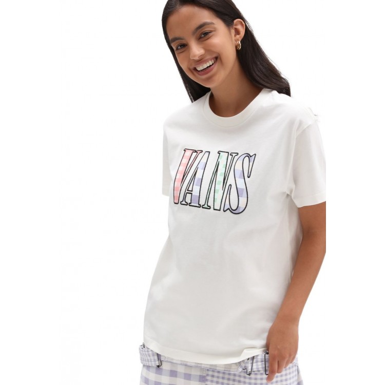 Kobiety T SHIRT TOP | Vans MIXED UP GINGHAM BFF TEE - T-shirt z nadrukiem - marshmallow/mleczny - DE37646