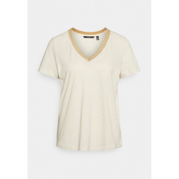 Kobiety T SHIRT TOP | Vero Moda VMSAYA V NECK - T-shirt basic - birch/gold/mleczny - YB91733